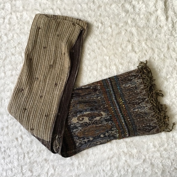 Brown and rainbow bohemian scarf reversible print - Picture 3 of 8